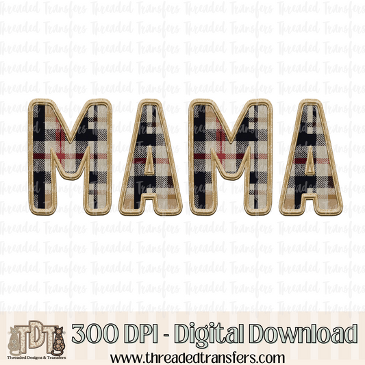 Mama Fall Plaid Faux Embroidery Digital Design Download (PNG Format - no product shipped)