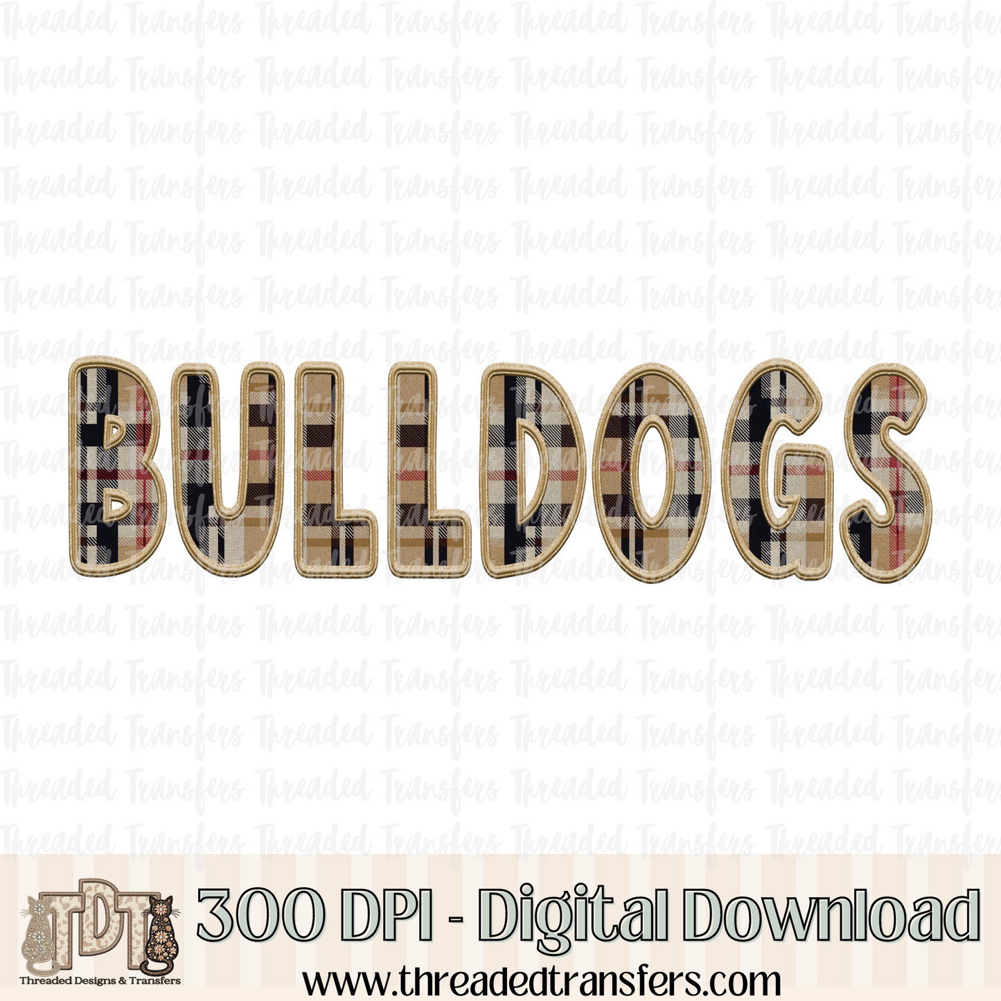 Bulldogs Fall Plaid Faux Embroidery Digital Design Download (PNG Format - no product shipped)