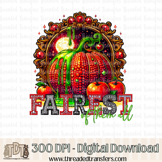 Fairest Fairytale Pumpkin Faux Rhinestone & Faux Embroidery Digital Design Download (PNG Format - no product shipped)