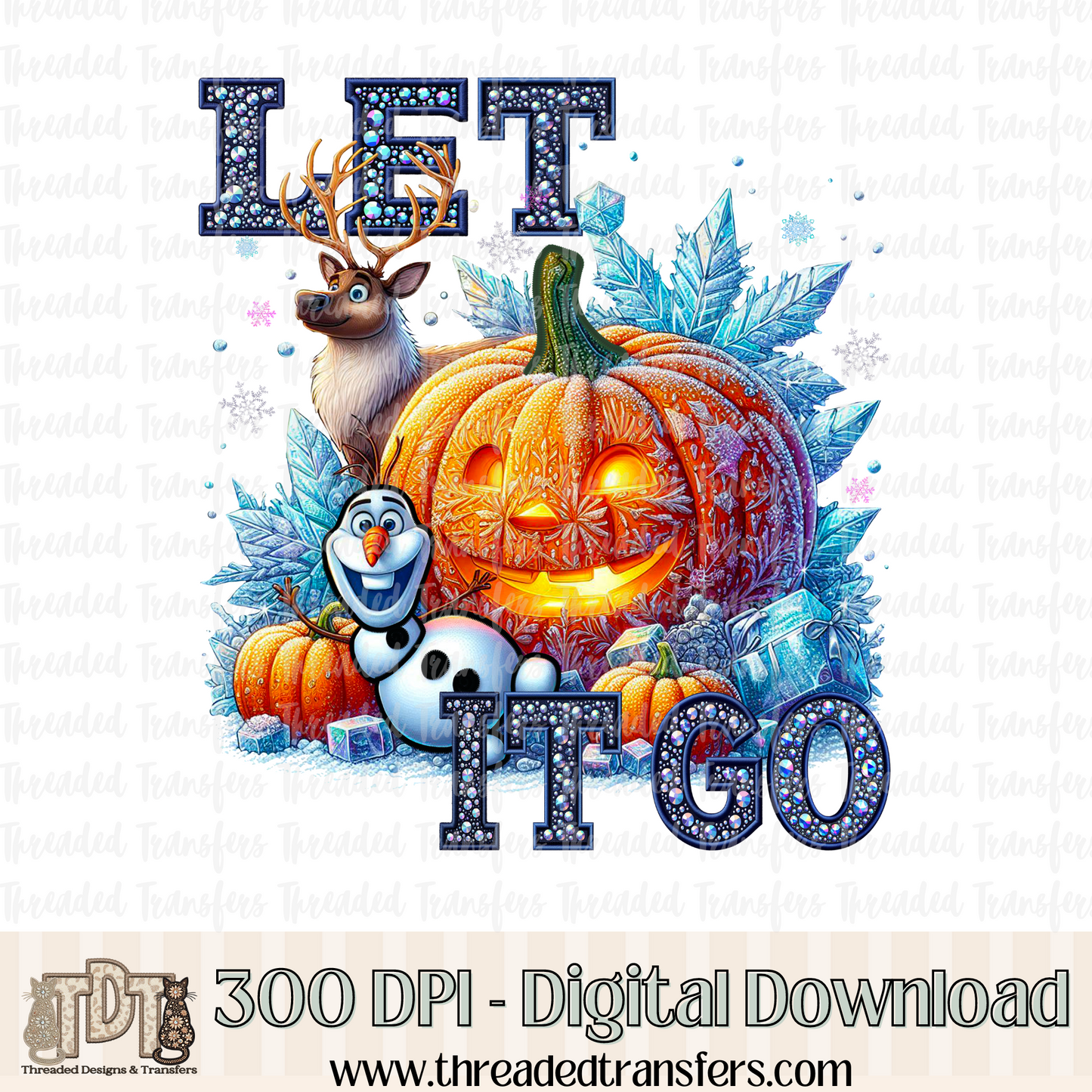 Let it Go Fairytale Pumpkin Faux Rhinestone & Faux Embroidery Digital Design Download (PNG Format - no product shipped)