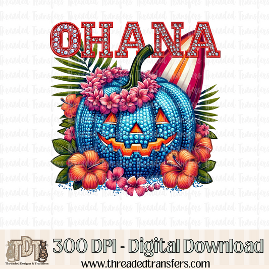 Ohana Fairytale Pumpkin Faux Rhinestone & Faux Embroidery Digital Design Download (PNG Format - no product shipped)