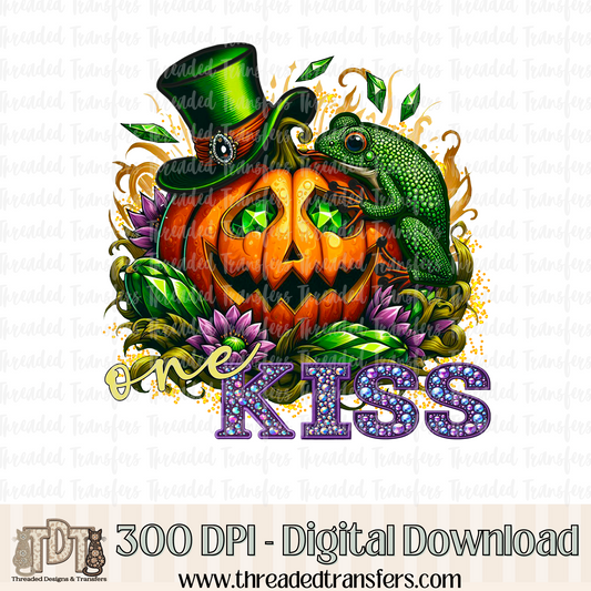 One Kiss Fairytale Pumpkin Faux Rhinestone & Faux Embroidery Digital Design Download (PNG Format - no product shipped)