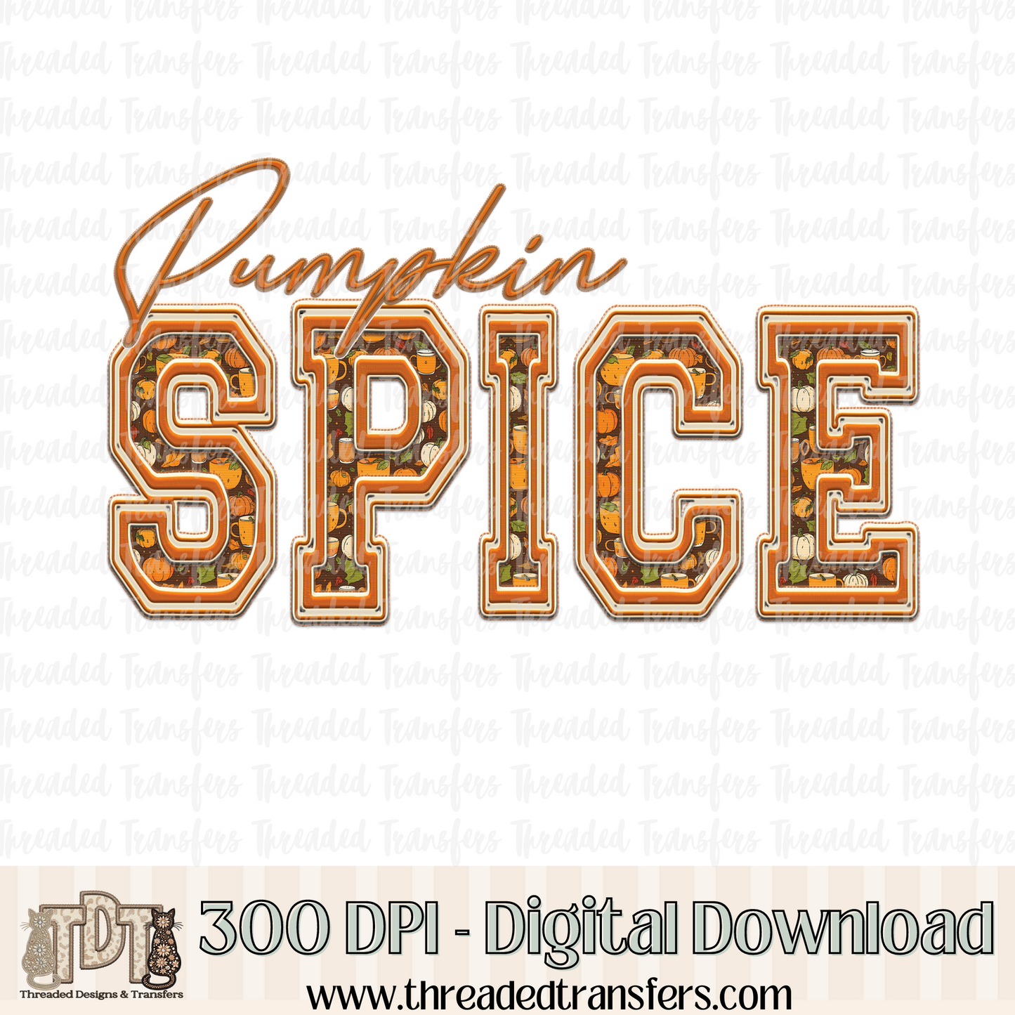 Pumpkin Spice Faux Embroidery Digital Design Download (PNG Format - no product shipped)