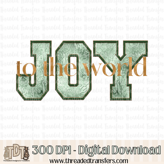 Joy to the World Faux 3D Etched Metal, Embroidery and Sparkle Digital Design Download (PNG Format - no product shipped)