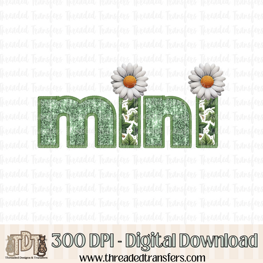 Daisy Mini Faux Embroidery, Chenille, & Sparkles Digital Design Download (PNG Format - no product shipped)