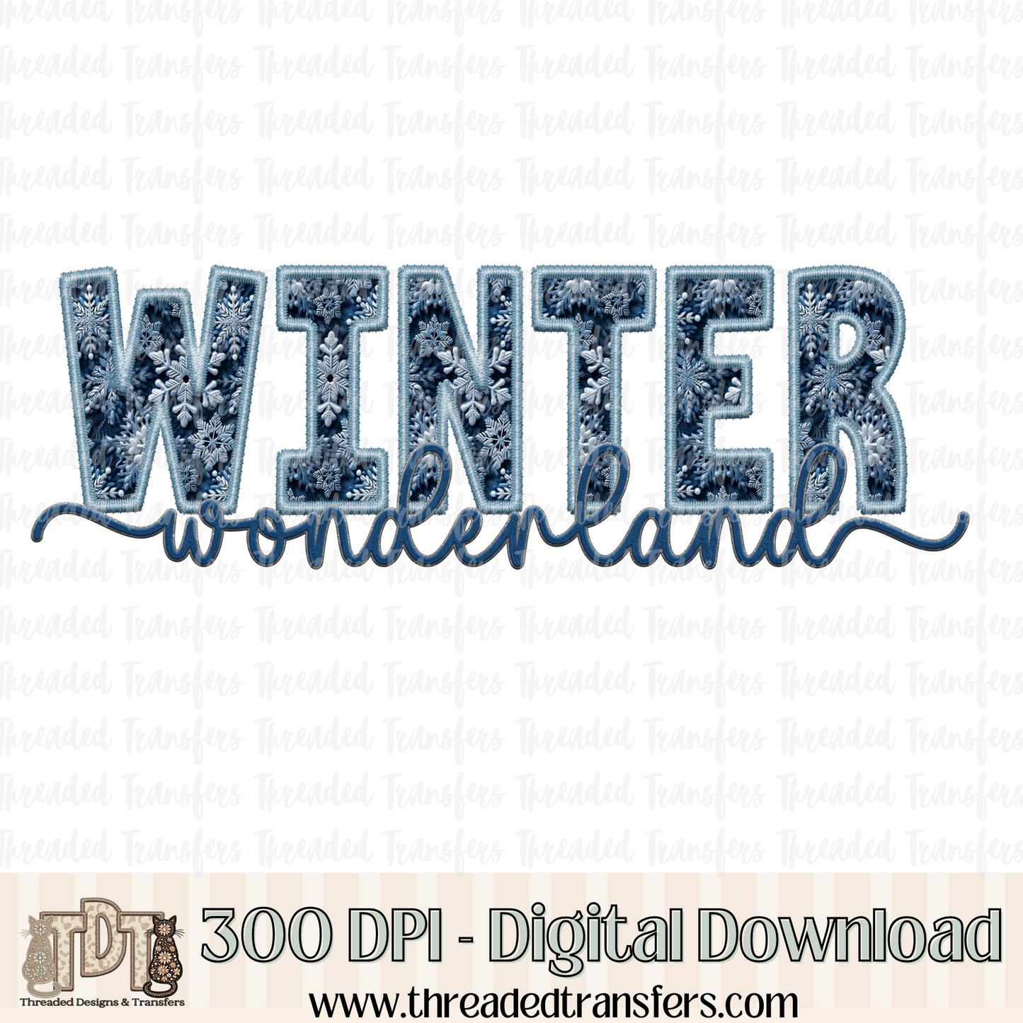 Winter Wonderland Faux Embroidery and Sparkles Digital Design Download (PNG Format - no product shipped)