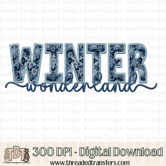 Winter Wonderland Faux Embroidery and Sparkles Digital Design Download (PNG Format - no product shipped)