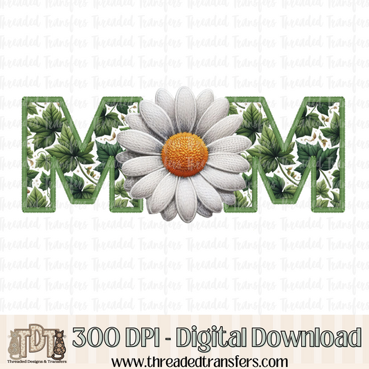 Daisy Mom Faux Embroidery, Chenille, & Sparkles Digital Design Download (PNG Format - no product shipped)