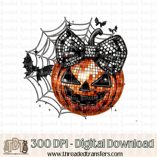 Disco Pumpkin Faux Rhinestone & Faux Embroidery Digital Design Download (PNG Format - no product shipped)