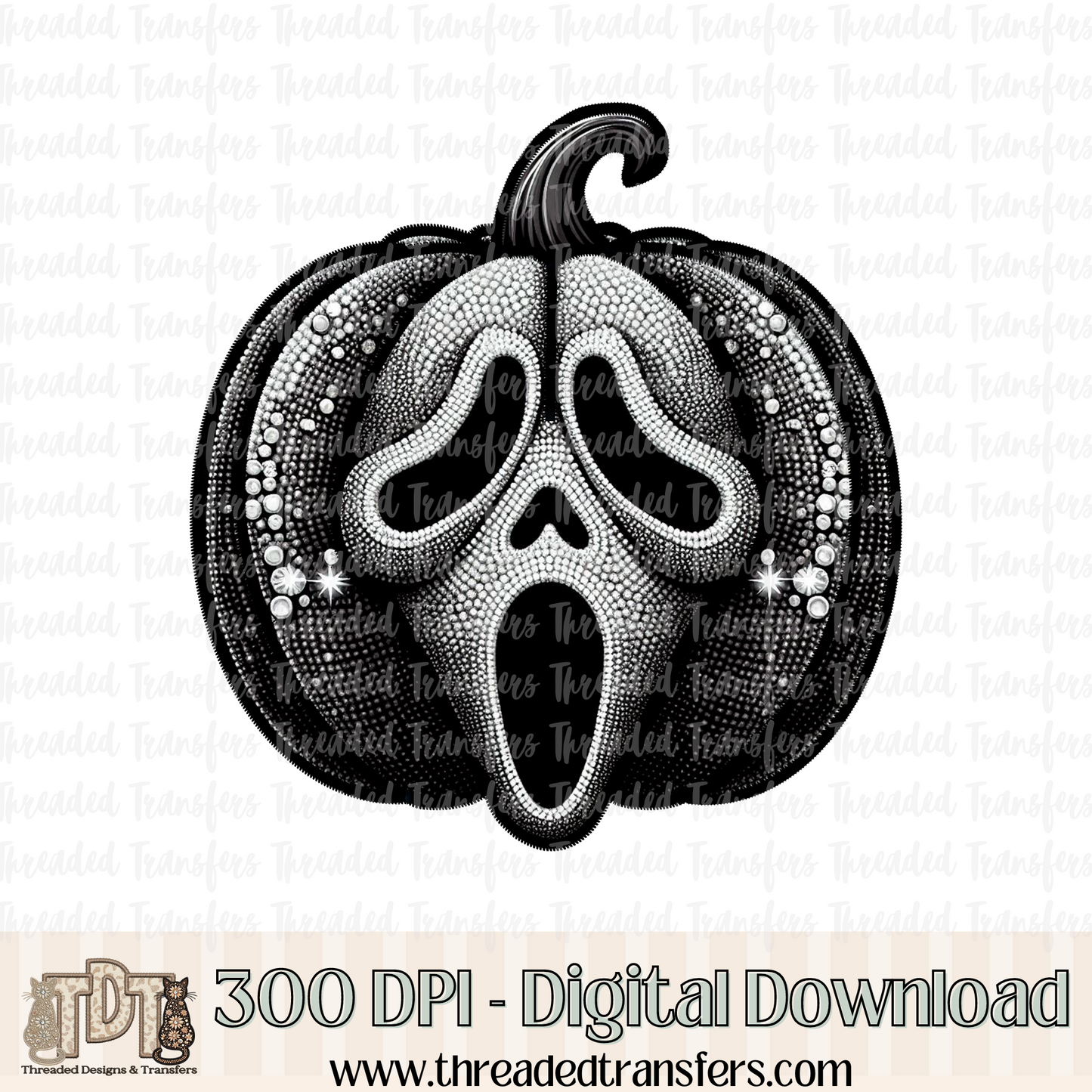 Caller Pumpkin Faux Rhinestone & Faux Embroidery Digital Design Download (PNG Format - no product shipped)