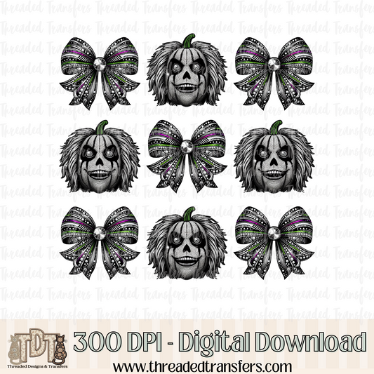 The Juice Pumpkin with Bows Faux Rhinestone & Faux Embroidery Digital Design Download (PNG Format - no product shipped)