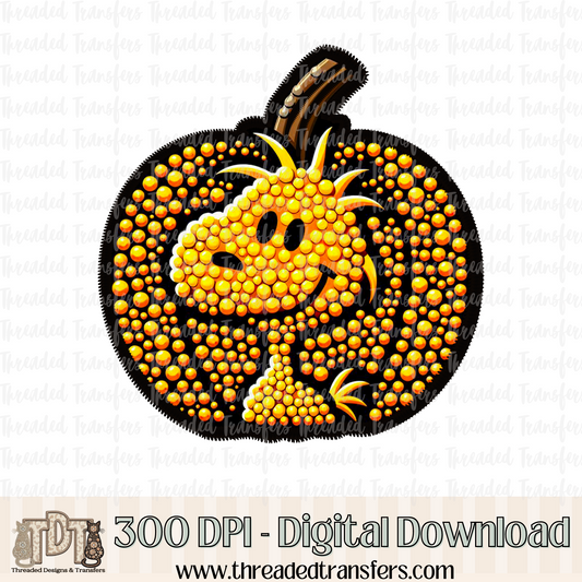 Pumpkin Bird Faux Rhinestone & Faux Embroidery Digital Design Download (PNG Format - no product shipped)