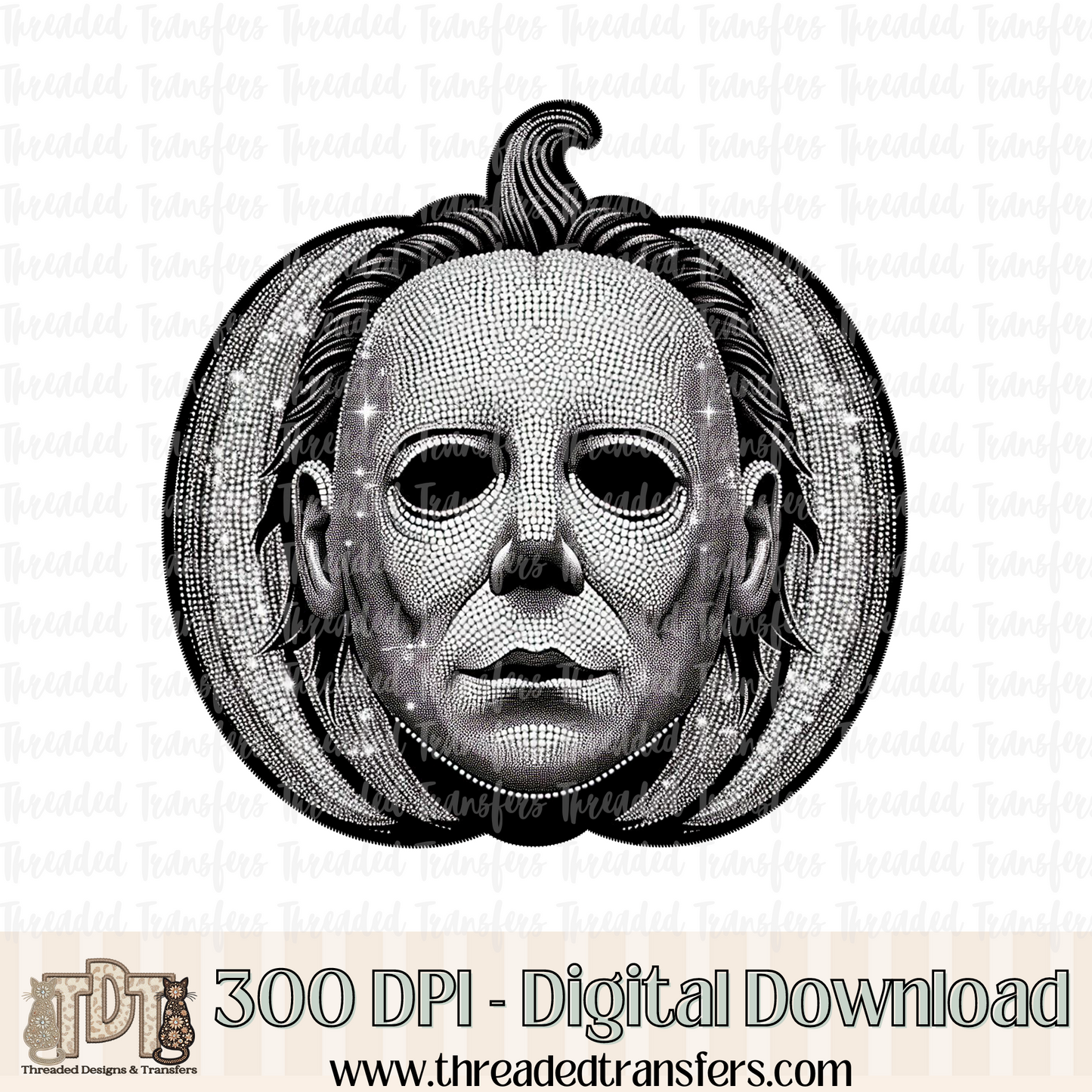 Stalker Pumpkin Faux Rhinestone & Faux Embroidery Digital Design Download (PNG Format - no product shipped)