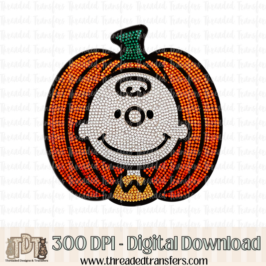 CB Pumpkin Faux Rhinestone & Faux Embroidery Digital Design Download (PNG Format - no product shipped)