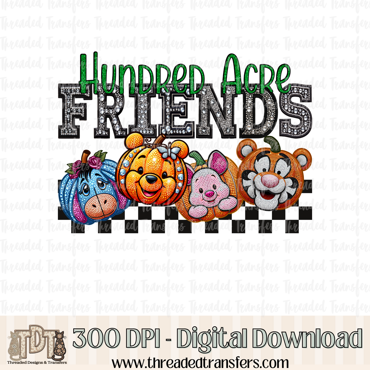 Acre Pumpkin Friends Faux Rhinestone & Faux Embroidery Digital Design Download (PNG Format - no product shipped)