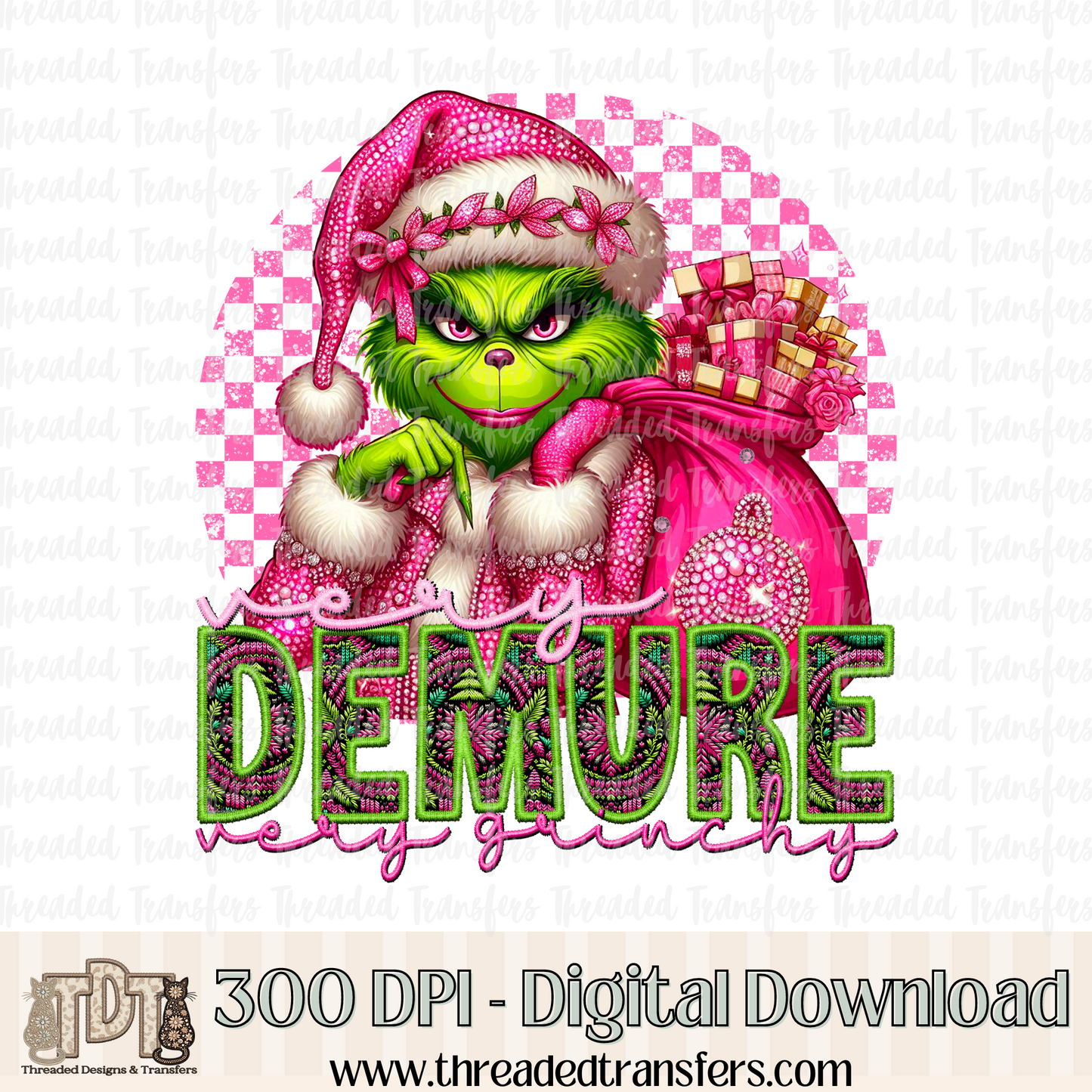 Demure Green Guy Faux Rhinestone & Faux Embroidery Digital Design Download (PNG Format - no product shipped)