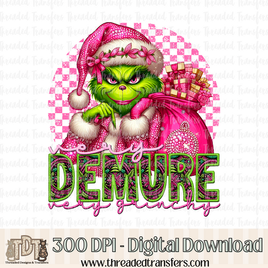 Demure Green Guy Faux Rhinestone & Faux Embroidery Digital Design Download (PNG Format - no product shipped)