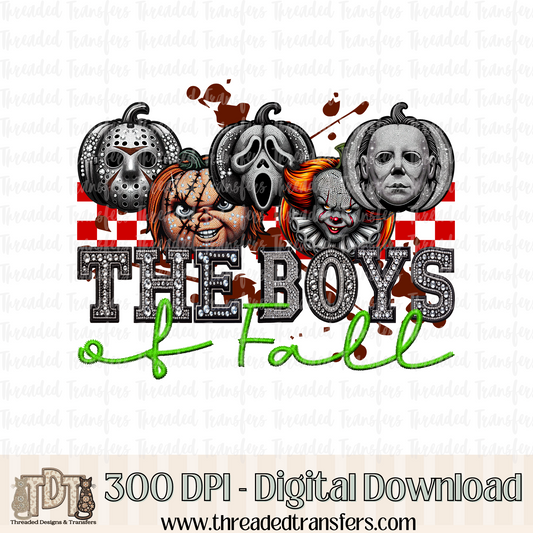 The Boys of Fall Pumpkins  Faux Rhinestone & Faux Embroidery Digital Design Download (PNG Format - no product shipped)