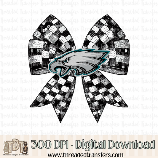 Philadelphia Checker Coquette Bow Faux Sequin, Faux Rhinestone, & Faux Embroidery Digital Design Download (PNG Format - no product shipped)