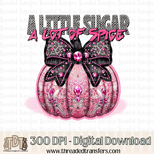 Sugar Spice Pumpkin Faux Rhinestone & Faux Embroidery Digital Design Download (PNG Format - no product shipped)