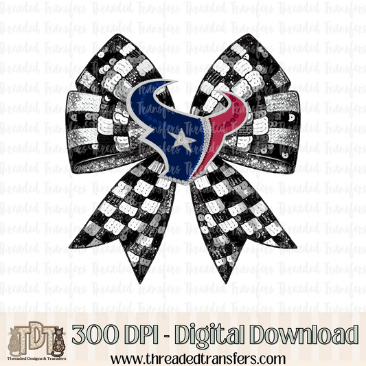 Houston Checker Coquette Bow Faux Sequin, Faux Rhinestone, & Faux Embroidery Digital Design Download (PNG Format - no product shipped)