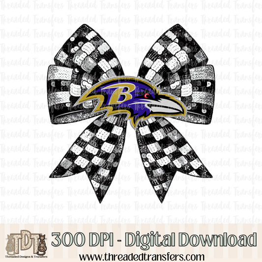 Baltimore Checker Coquette Bow Faux Sequin, Faux Rhinestone, & Faux Embroidery Digital Design Download (PNG Format - no product shipped)