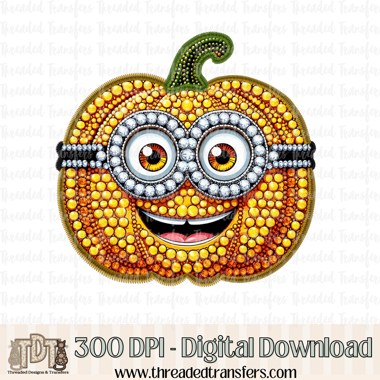 Banana Pumpkin Faux Rhinestone & Faux Embroidery Digital Design Download (PNG Format - no product shipped)