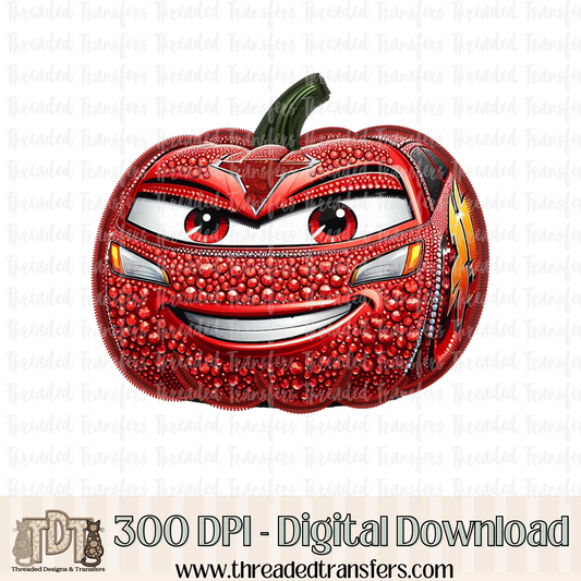 Vroom Pumpkin Faux Rhinestone & Faux Embroidery Digital Design Download (PNG Format - no product shipped)