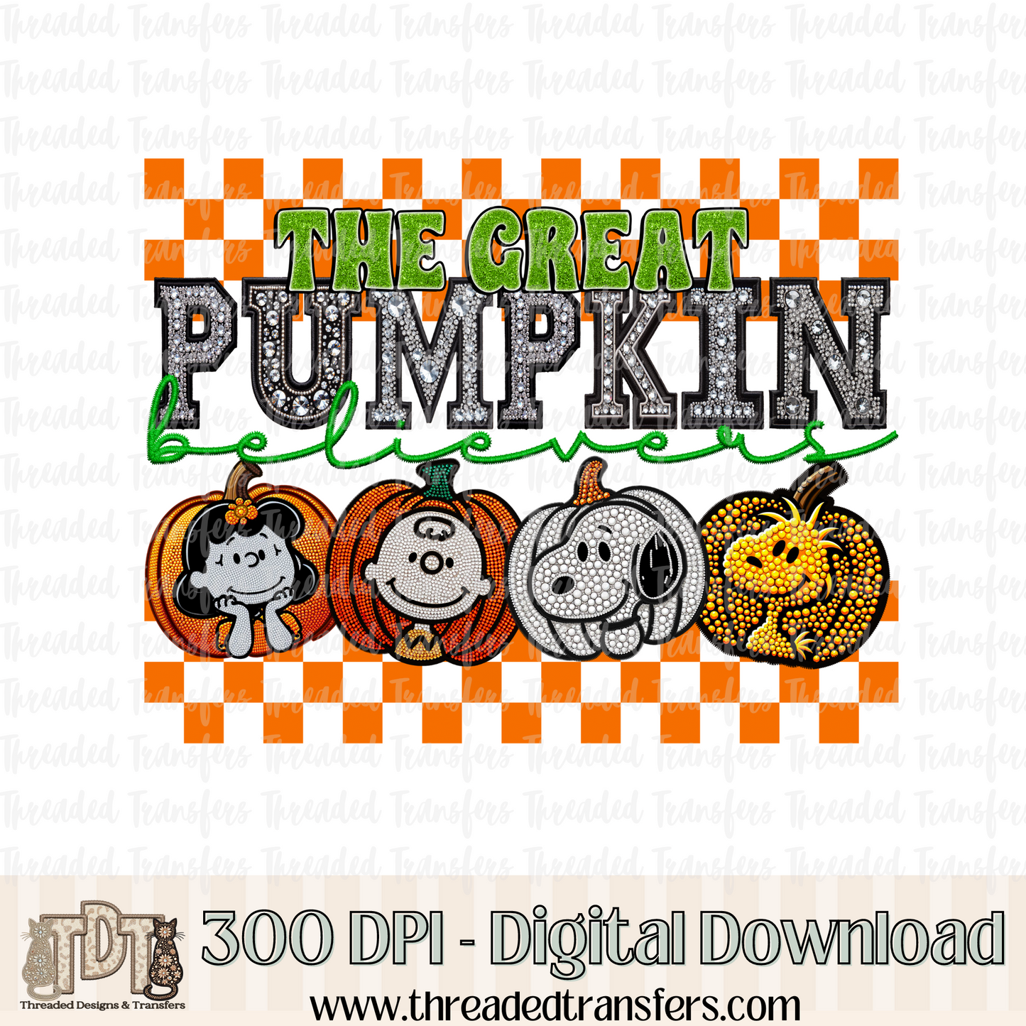 Great Pumpkin Believers Faux Rhinestone & Faux Embroidery Digital Design Download (PNG Format - no product shipped)