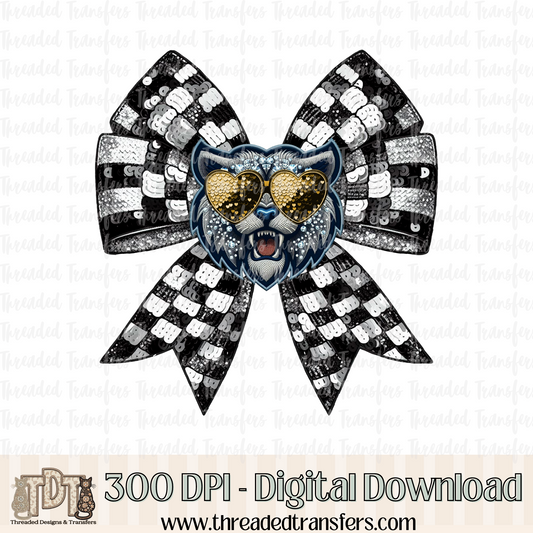 Bearcat Checker Coquette Bow Faux Sequin, Faux Rhinestone, & Faux Embroidery Digital Design Download (PNG Format - no product shipped)