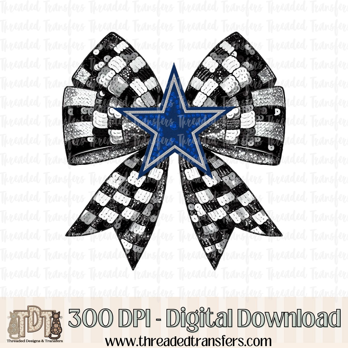 Dallas Checker Coquette Bow Faux Sequin, Faux Rhinestone, & Faux Embroidery Digital Design Download (PNG Format - no product shipped)