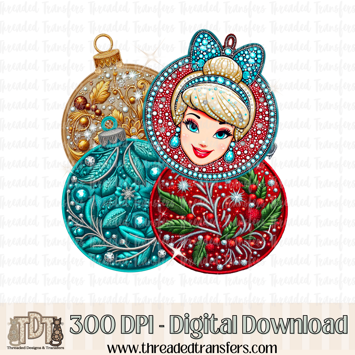 Midnight Ornaments Faux Rhinestone & Faux Embroidery Digital Design Download (PNG Format - no product shipped)