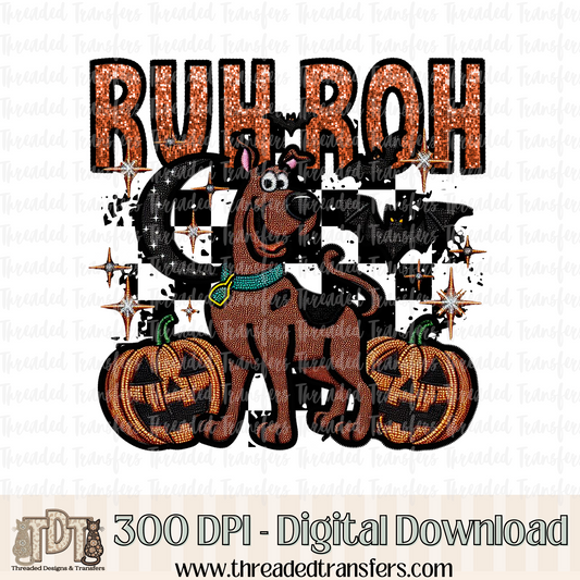 Ruh Roh Halloween Faux Rhinestone & Faux Embroidery Digital Design Download (PNG Format - no product shipped)