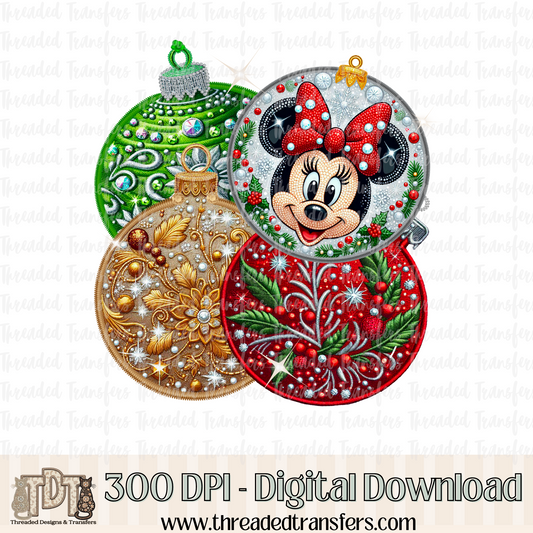 Girl Mouse Ornaments Faux Rhinestone & Faux Embroidery Digital Design Download (PNG Format - no product shipped)