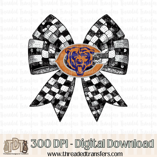 Chicago Checker Coquette Bow Faux Sequin, Faux Rhinestone, & Faux Embroidery Digital Design Download (PNG Format - no product shipped)