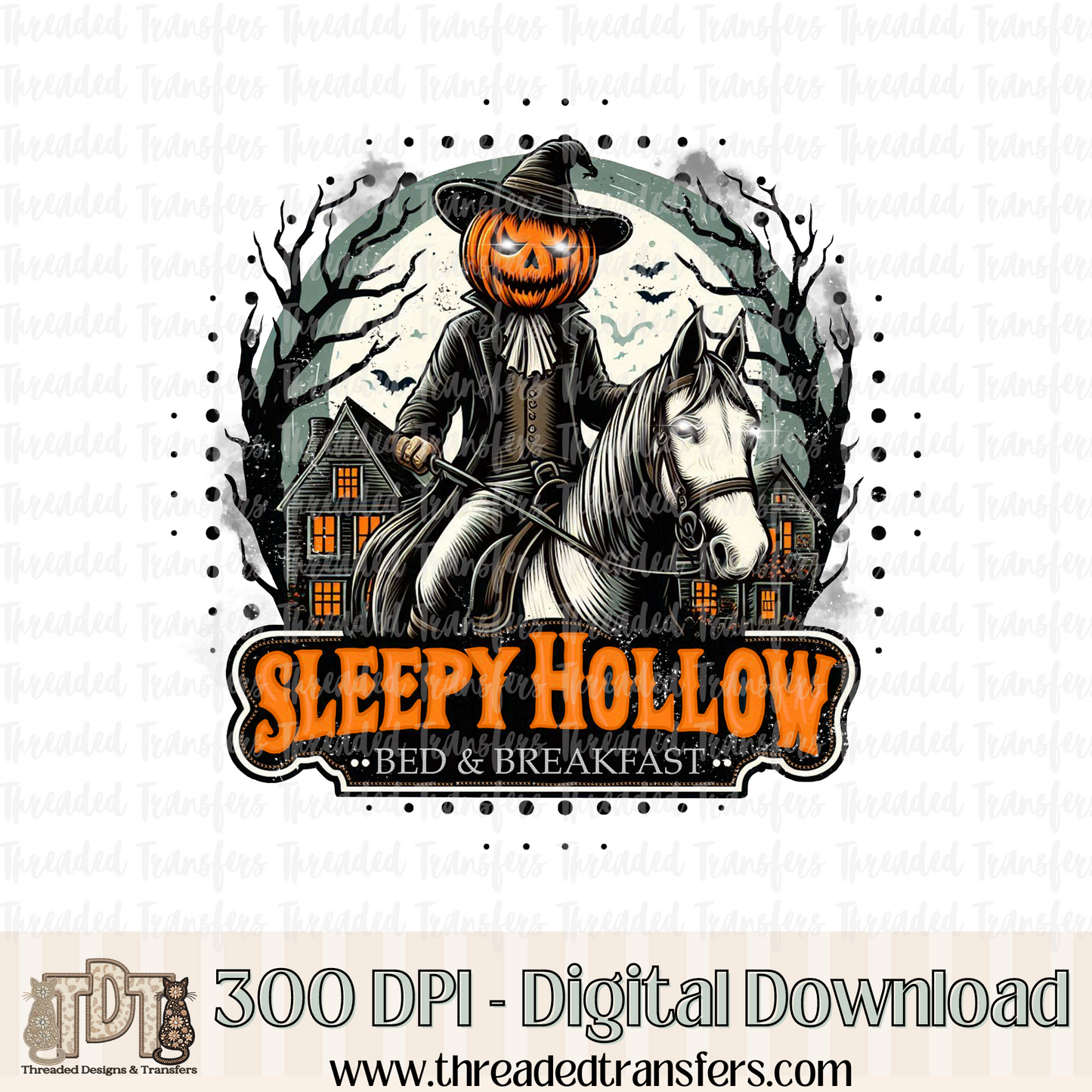 Sleepy Hollow B & B Faux Embroidery Digital Design Download (PNG Format - no product shipped)