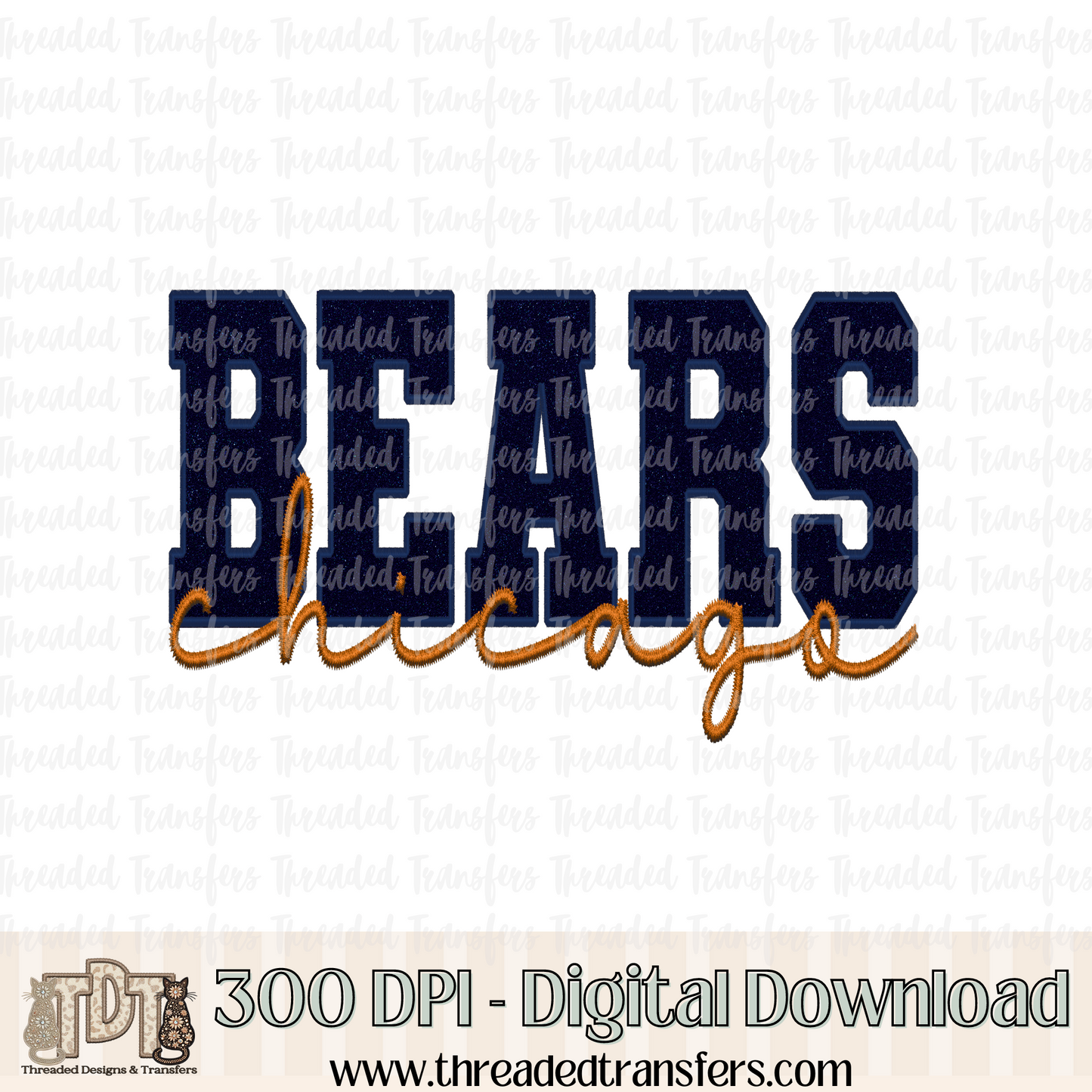 Chicago Sparkle Faux Embroidery Digital Design Download (PNG Format - no product shipped)