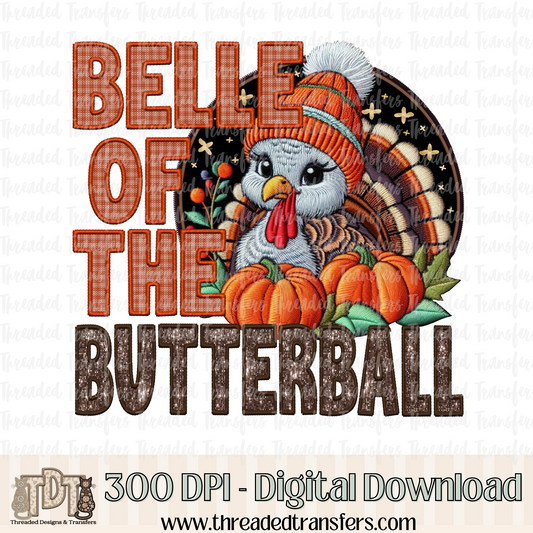 Belle of the Butterball Faux Sequin, Faux Knit & Faux Embroidery Digital Design Download (PNG Format - no product shipped)