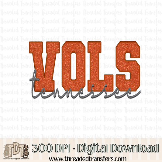 Tennessee (V) Sparkle Faux Embroidery Digital Design Download (PNG Format - no product shipped)