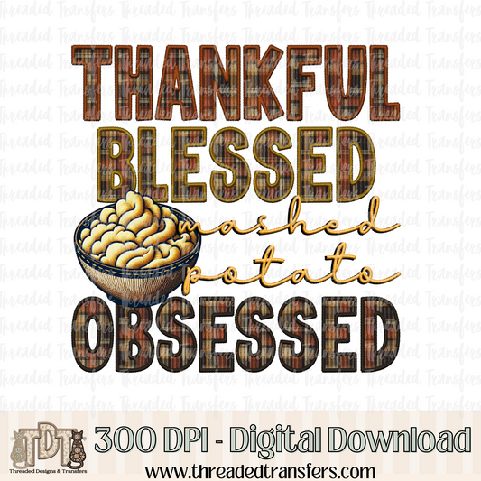 Mashed Potato Obsessed Faux Knit & Faux Embroidery Digital Design Download (PNG Format - no product shipped)