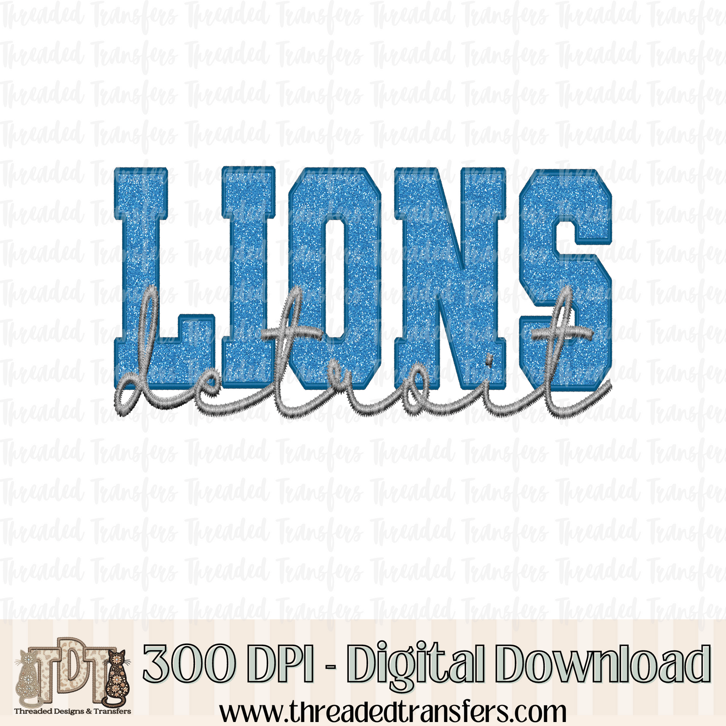 Detroit Sparkle Faux Embroidery Digital Design Download (PNG Format - no product shipped)