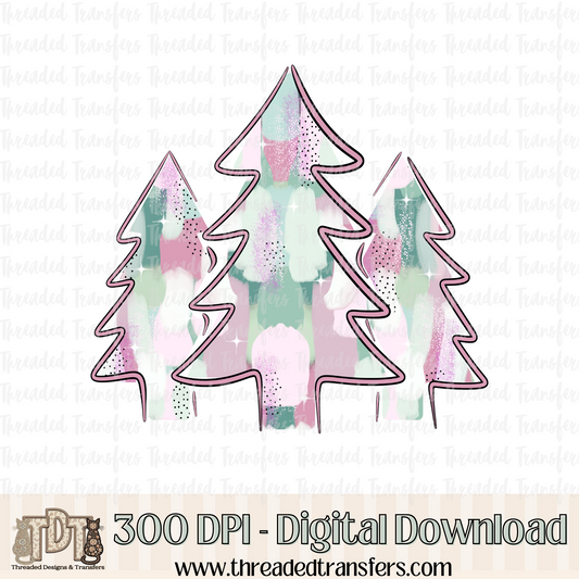 Pastel Painted Christmas Tree Digital Design Download (PNG Format - no product shipped)