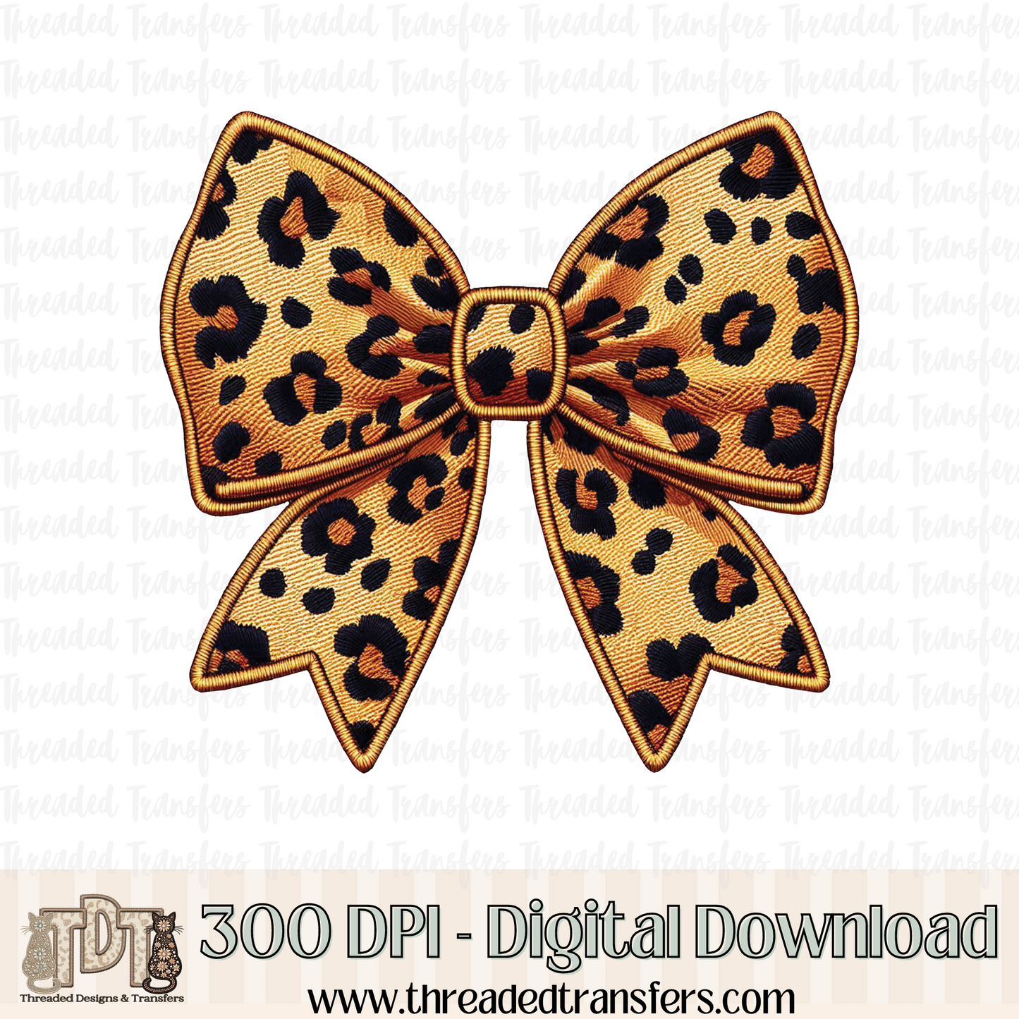 Leopard Coquette Bow Faux Embroidery Digital Design Download (PNG Format - no product shipped)