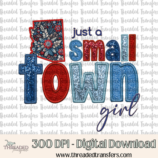 Arizona Small Town Faux Embroidery & Faux Sparkles Digital Design Download (PNG Format - no product shipped)