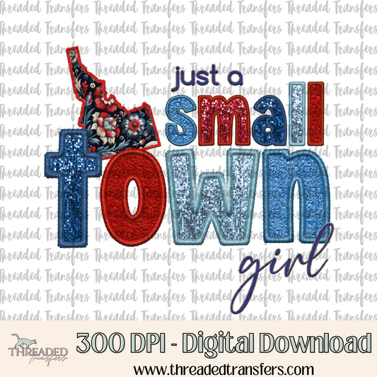 Idaho Small Town Faux Embroidery & Faux Sparkles Digital Design Download (PNG Format - no product shipped)