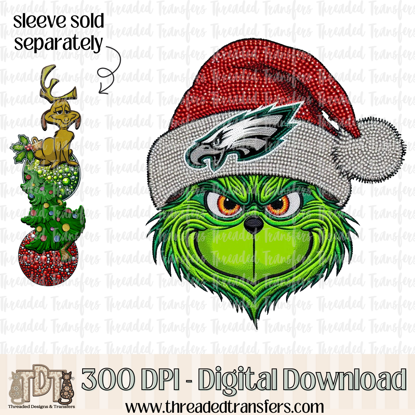 Green Philadelphia Football Faux Rhinestones & Faux Embroidery Digital Design Download (PNG Format - no product shipped)