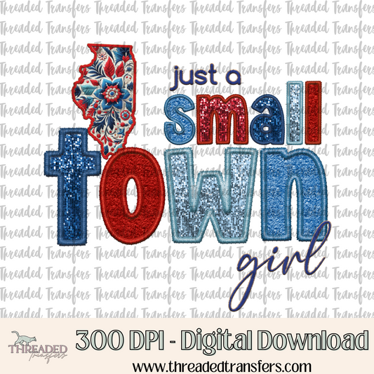 Illinois Small Town Faux Embroidery & Faux Sparkles Digital Design Download (PNG Format - no product shipped)