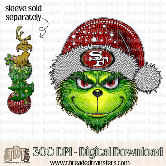 Green San Francisco Football Faux Rhinestones & Faux Embroidery Digital Design Download (PNG Format - no product shipped)