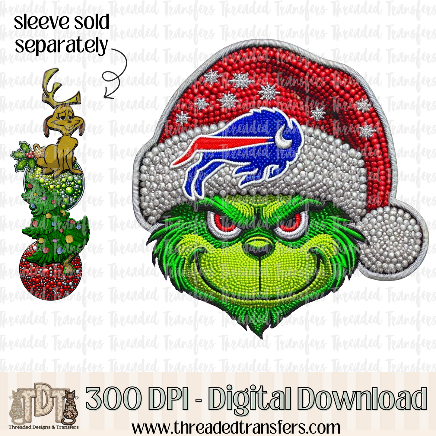 Green Buffalo Football Faux Rhinestones & Faux Embroidery Digital Design Download (PNG Format - no product shipped)