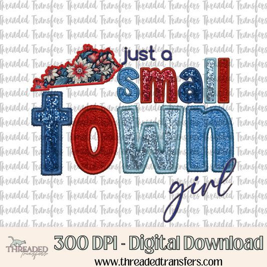 Kentucky Small Town Faux Embroidery & Faux Sparkles Digital Design Download (PNG Format - no product shipped)